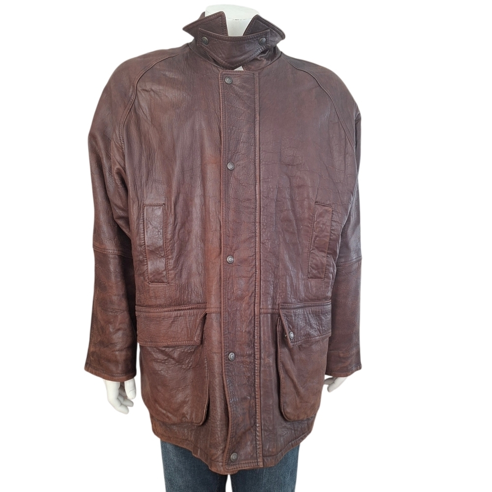 Vintage Aquascutum Of London Men's Brown Leather Jacket Coat Made In Canada - Picture 3 of 16